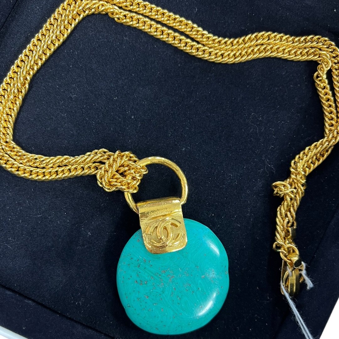 CHANEL Gold-tone, Turquoise Gold, Turquoise Gold Hardware | Authentic Pre-Owned Luxury