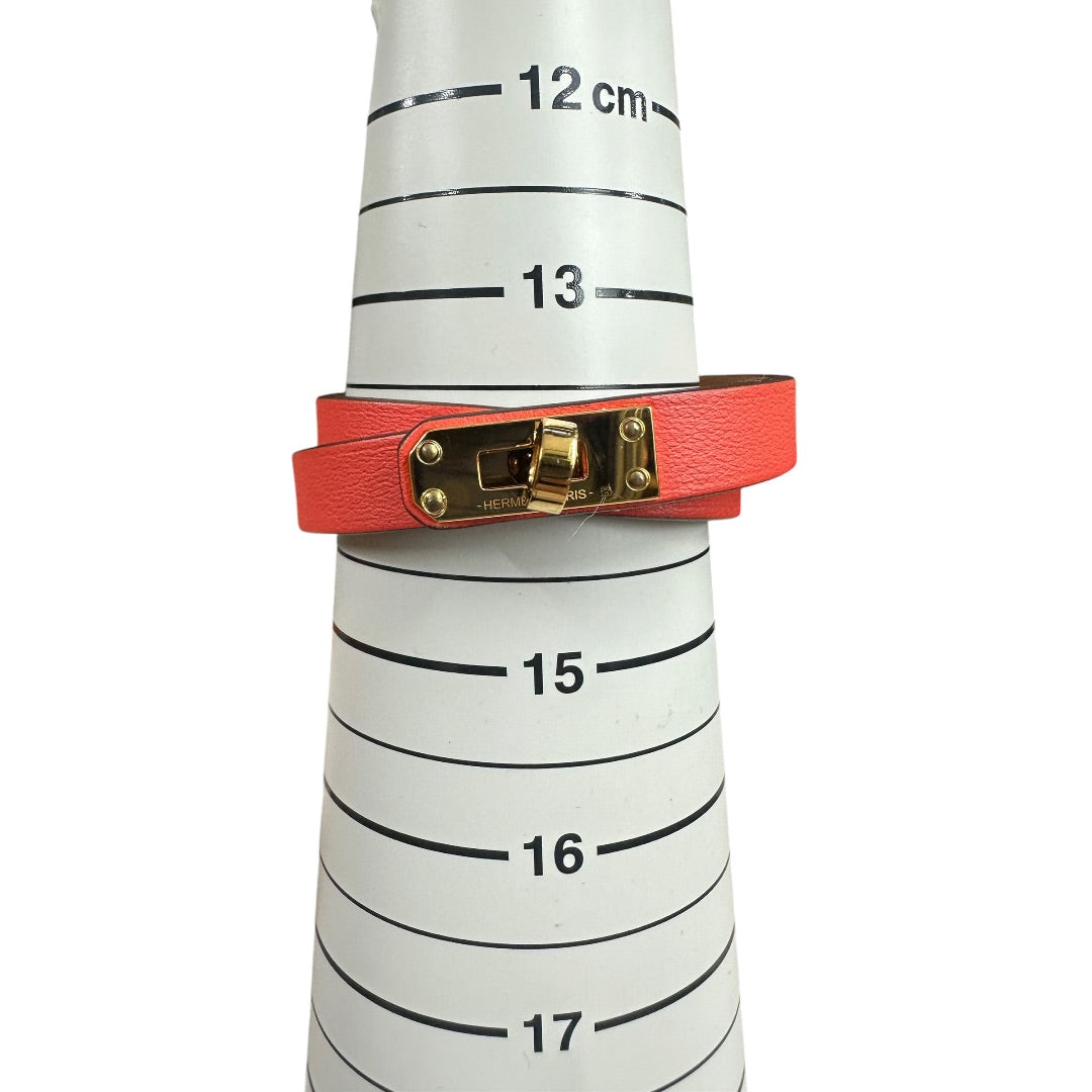 HERMES Leather Kelly Double Tour Bracelet Orange Gold Hardware | Authentic Pre-Owned Luxury
