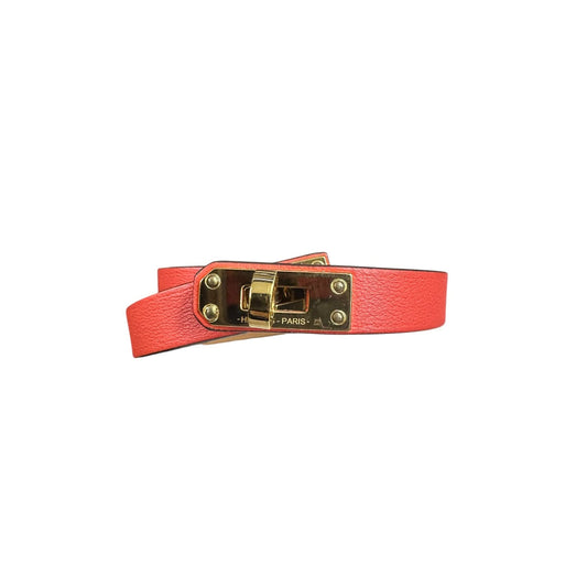 HERMES Leather Kelly Double Tour Bracelet Orange Gold Hardware | Authentic Pre-Owned Luxury