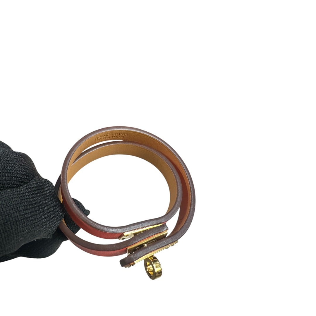 HERMES Leather Kelly Double Tour Bracelet Orange Gold Hardware | Authentic Pre-Owned Luxury