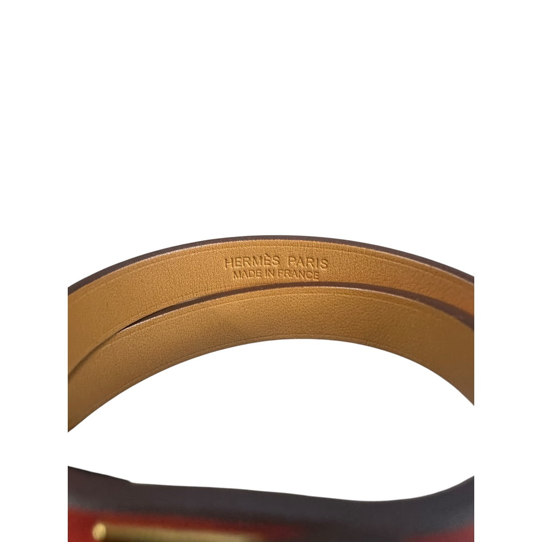 HERMES Leather Kelly Double Tour Bracelet Orange Gold Hardware | Authentic Pre-Owned Luxury