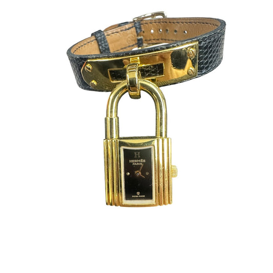 HERMES Lizard Kelly Watch Black Gold Hardware | Authentic Pre-Owned Luxury