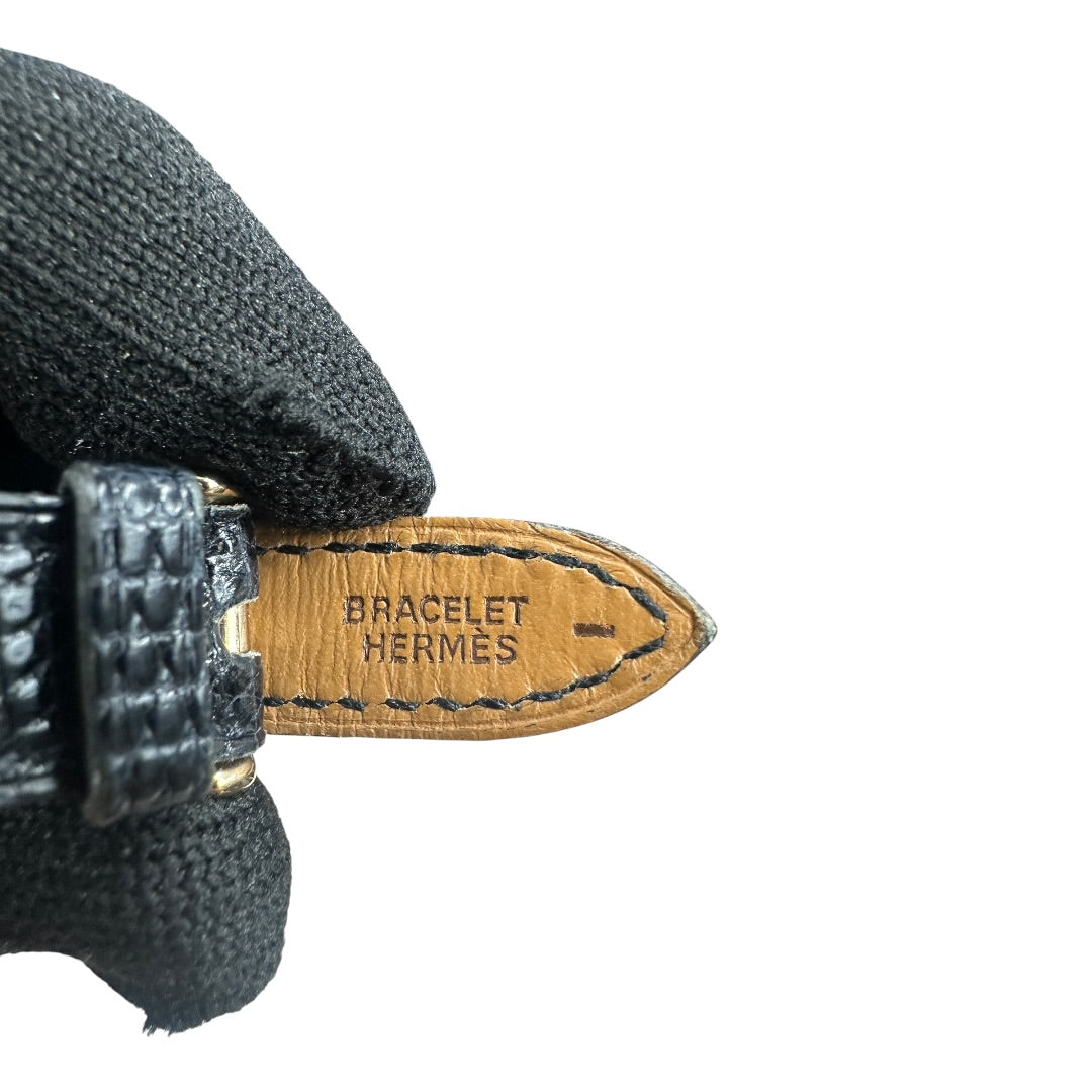 HERMES Lizard Kelly Watch Black Gold Hardware | Authentic Pre-Owned Luxury