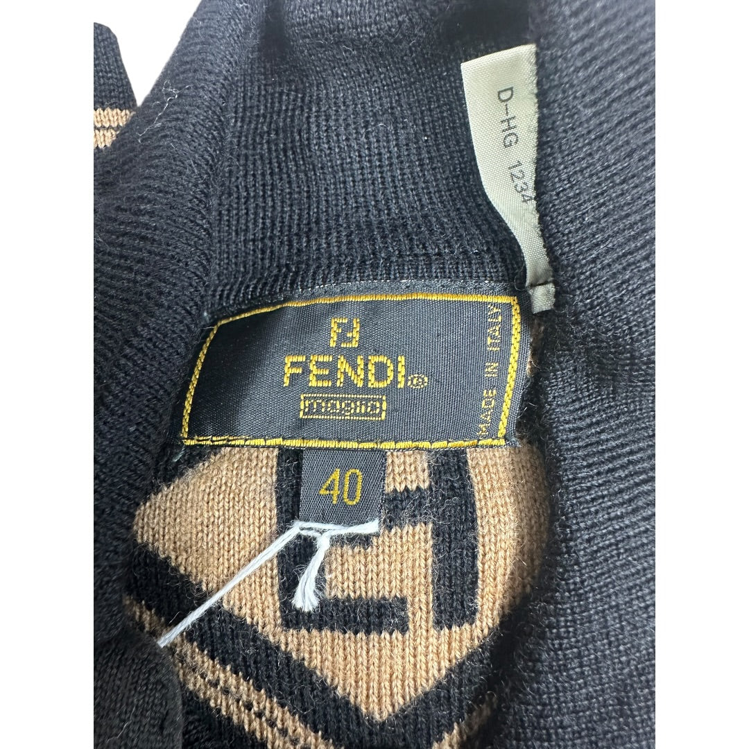 FENDI Zucca Knit Cardigan Black Beige | Authentic Pre-Owned Luxury