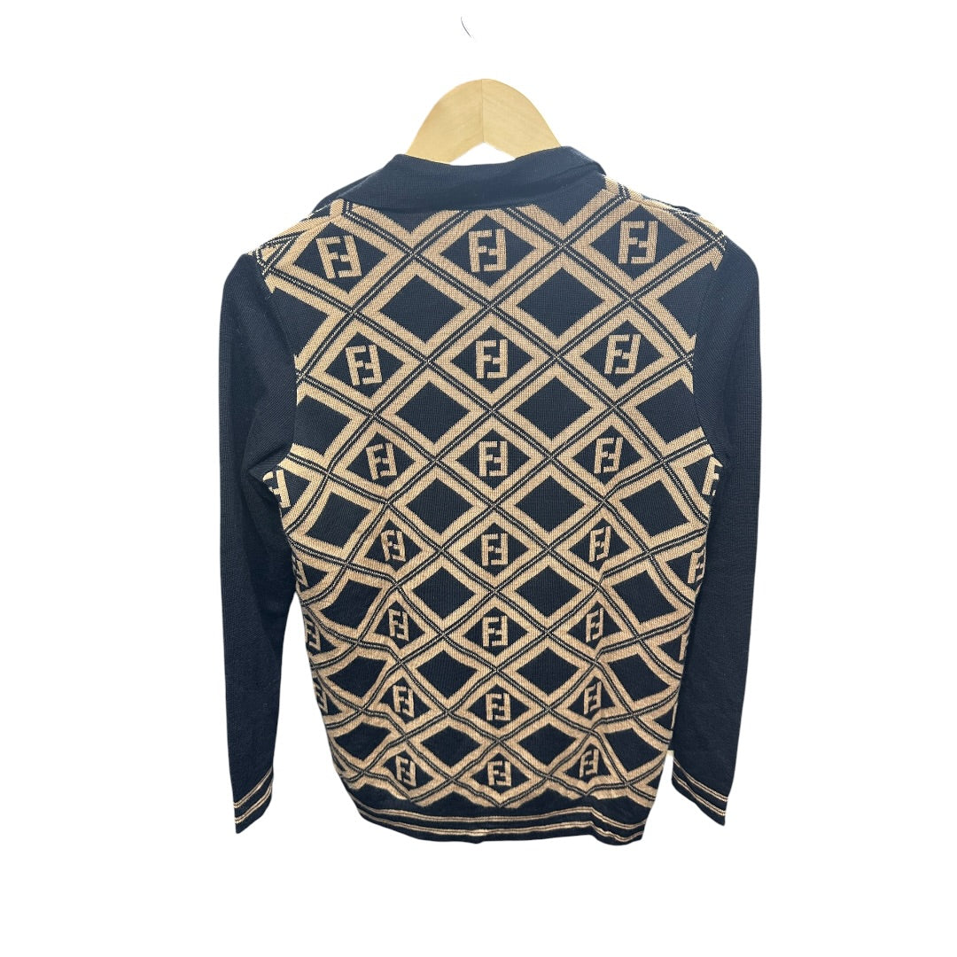 FENDI Zucca Knit Cardigan Black Beige | Authentic Pre-Owned Luxury