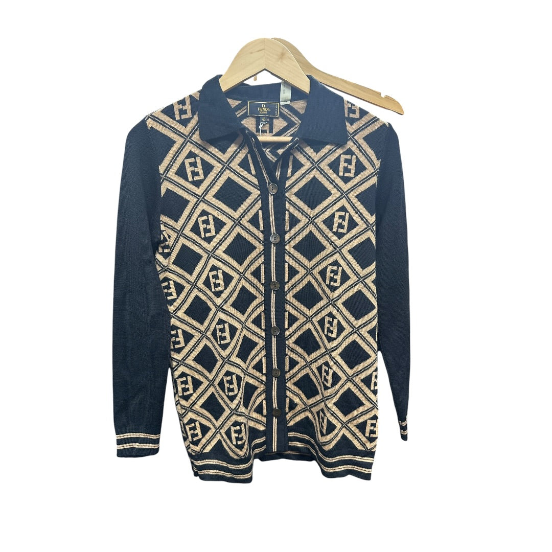 FENDI Zucca Knit Cardigan Black Beige | Authentic Pre-Owned Luxury