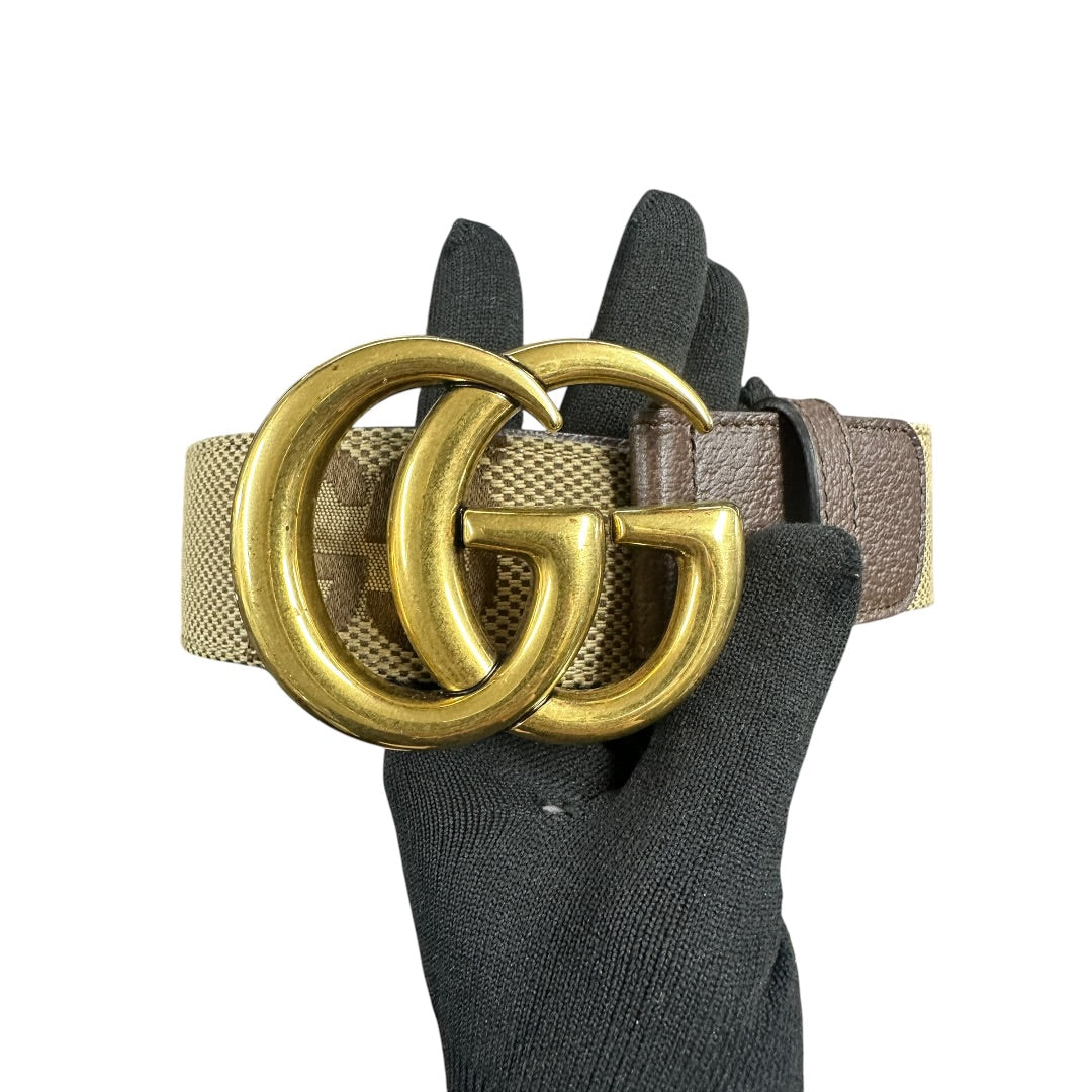 GUCCI Jumbo GG Marmont Belt Beige Brown Gold Hardware | Authentic Pre-Owned Luxury