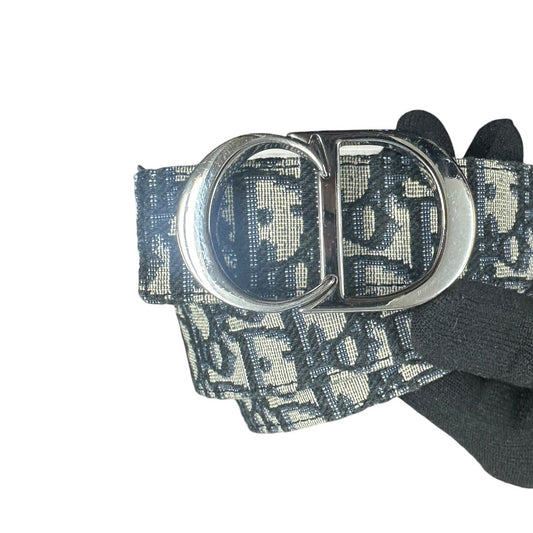 CHRISTIAN DIOR Oblique 30 Montaigne Belt Navy Silver Hardware | Authentic Pre-Owned Luxury