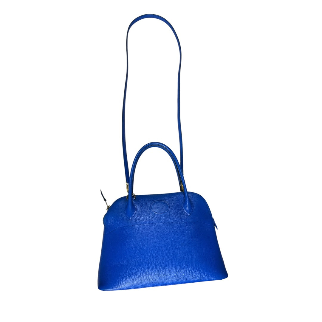 HERMES Courchevel Bolide Handbag Blue Gold Hardware | Authentic Pre-Owned Luxury