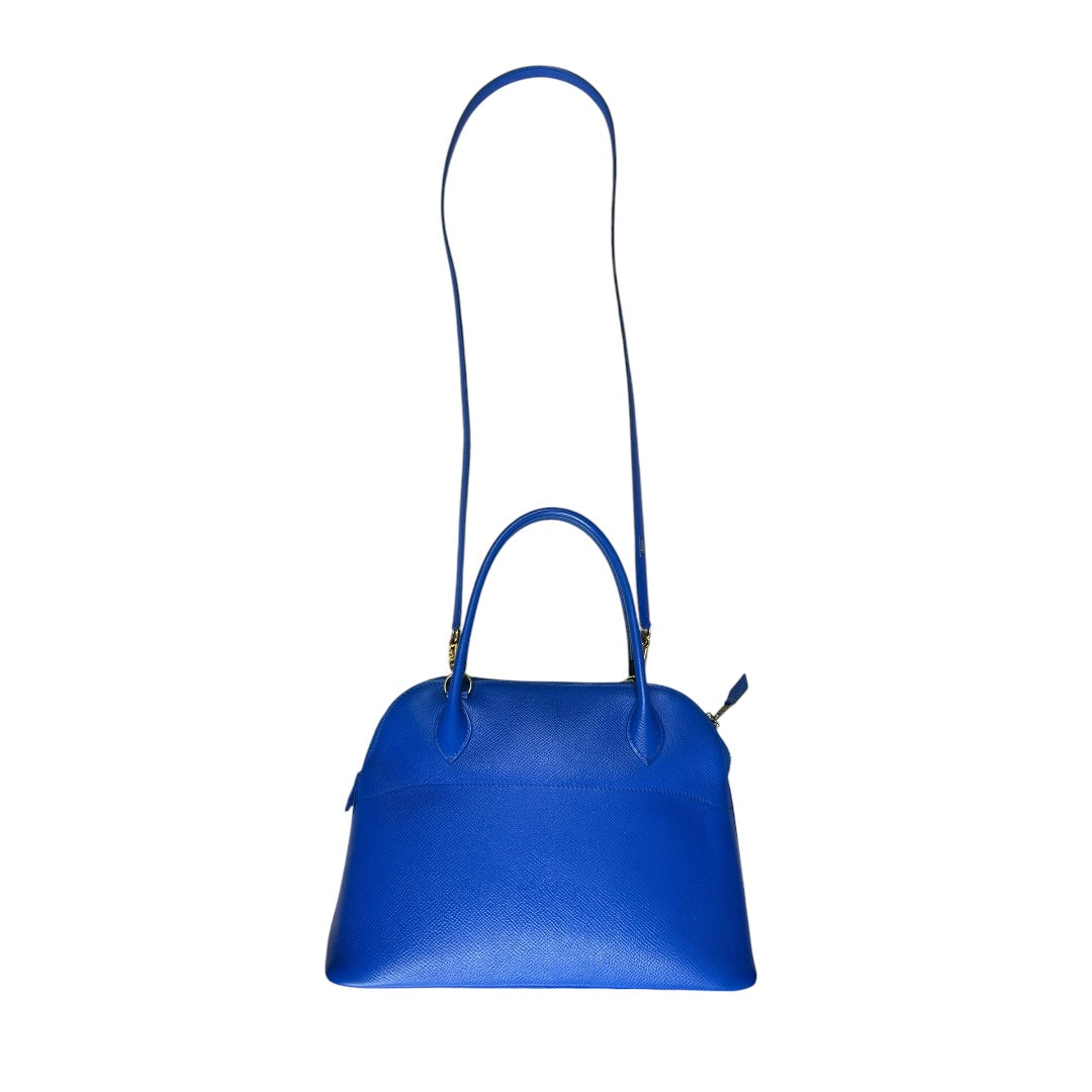 HERMES Courchevel Bolide Handbag Blue Gold Hardware | Authentic Pre-Owned Luxury