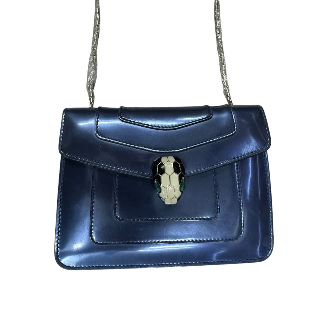 BVLGARI Metallic Calfskin Serpenti Forever Shoulder Bag Blue Light Gold Hardware | Authentic Pre-Owned Luxury