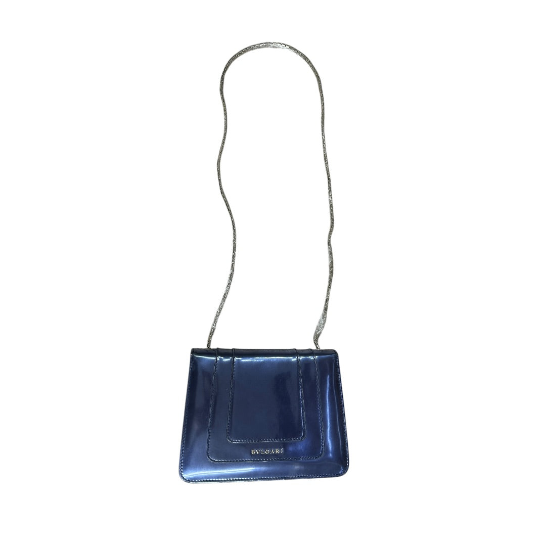 BVLGARI Metallic Calfskin Serpenti Forever Shoulder Bag Blue Light Gold Hardware | Authentic Pre-Owned Luxury
