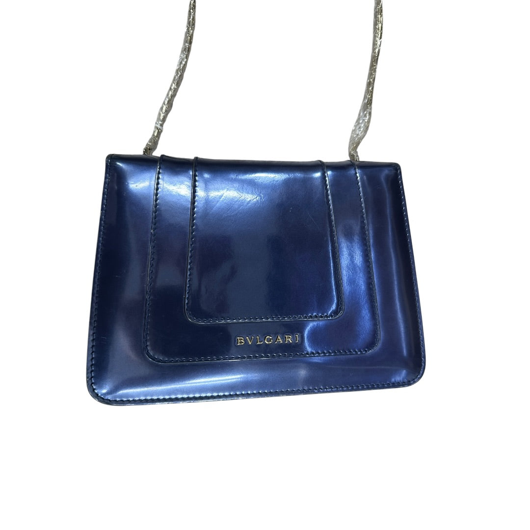BVLGARI Metallic Calfskin Serpenti Forever Shoulder Bag Blue Light Gold Hardware | Authentic Pre-Owned Luxury