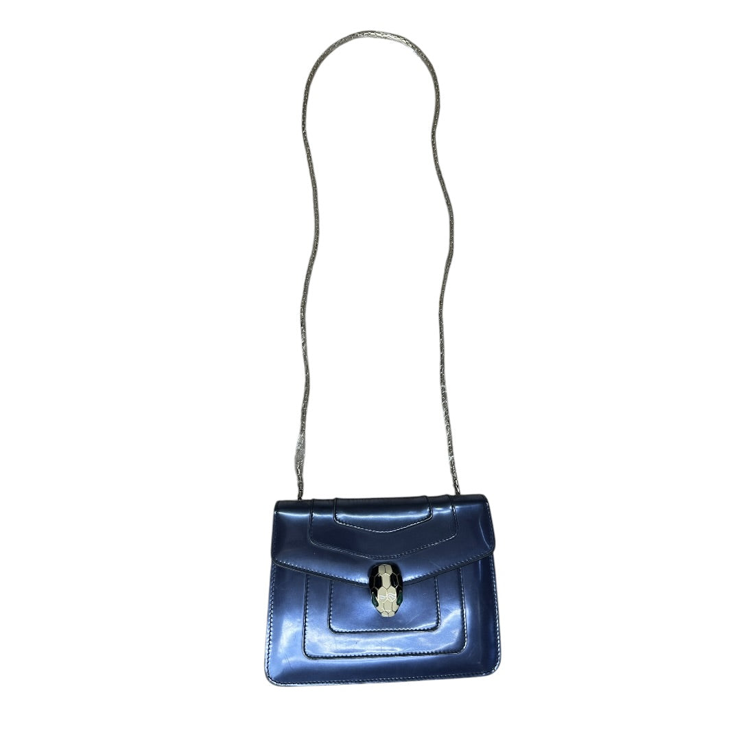 BVLGARI Metallic Calfskin Serpenti Forever Shoulder Bag Blue Light Gold Hardware | Authentic Pre-Owned Luxury