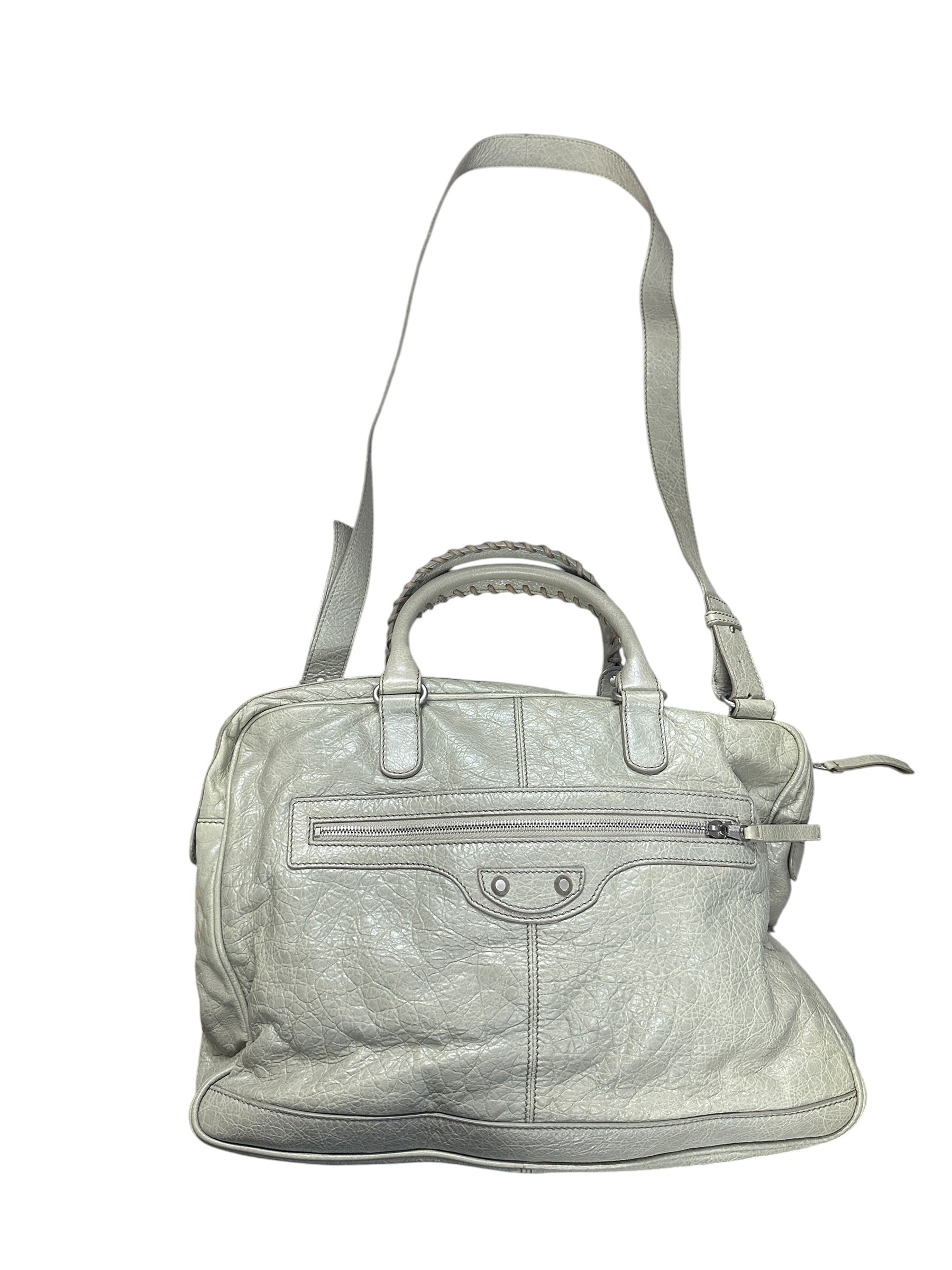 BALENCIAGA Lambskin City 2Way Shoulder Bag Light Gray Silver Hardware - BALENCIAGA