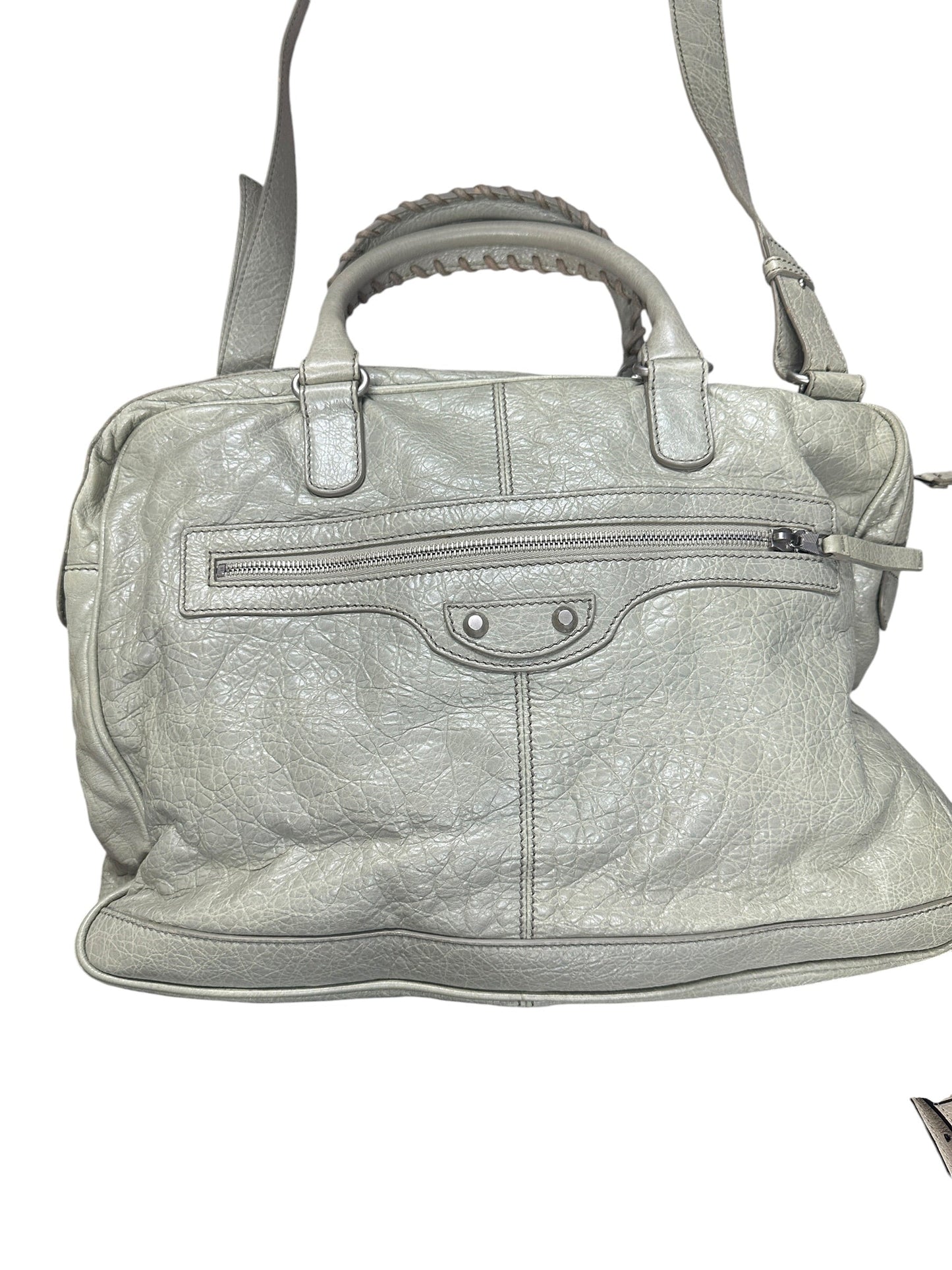 BALENCIAGA Lambskin City 2Way Shoulder Bag Light Gray Silver Hardware - BALENCIAGA