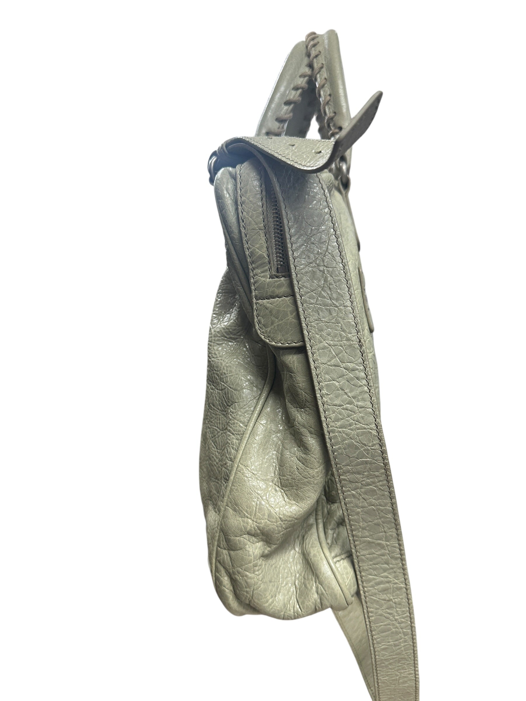BALENCIAGA Lambskin City 2Way Shoulder Bag Light Gray Silver Hardware - BALENCIAGA