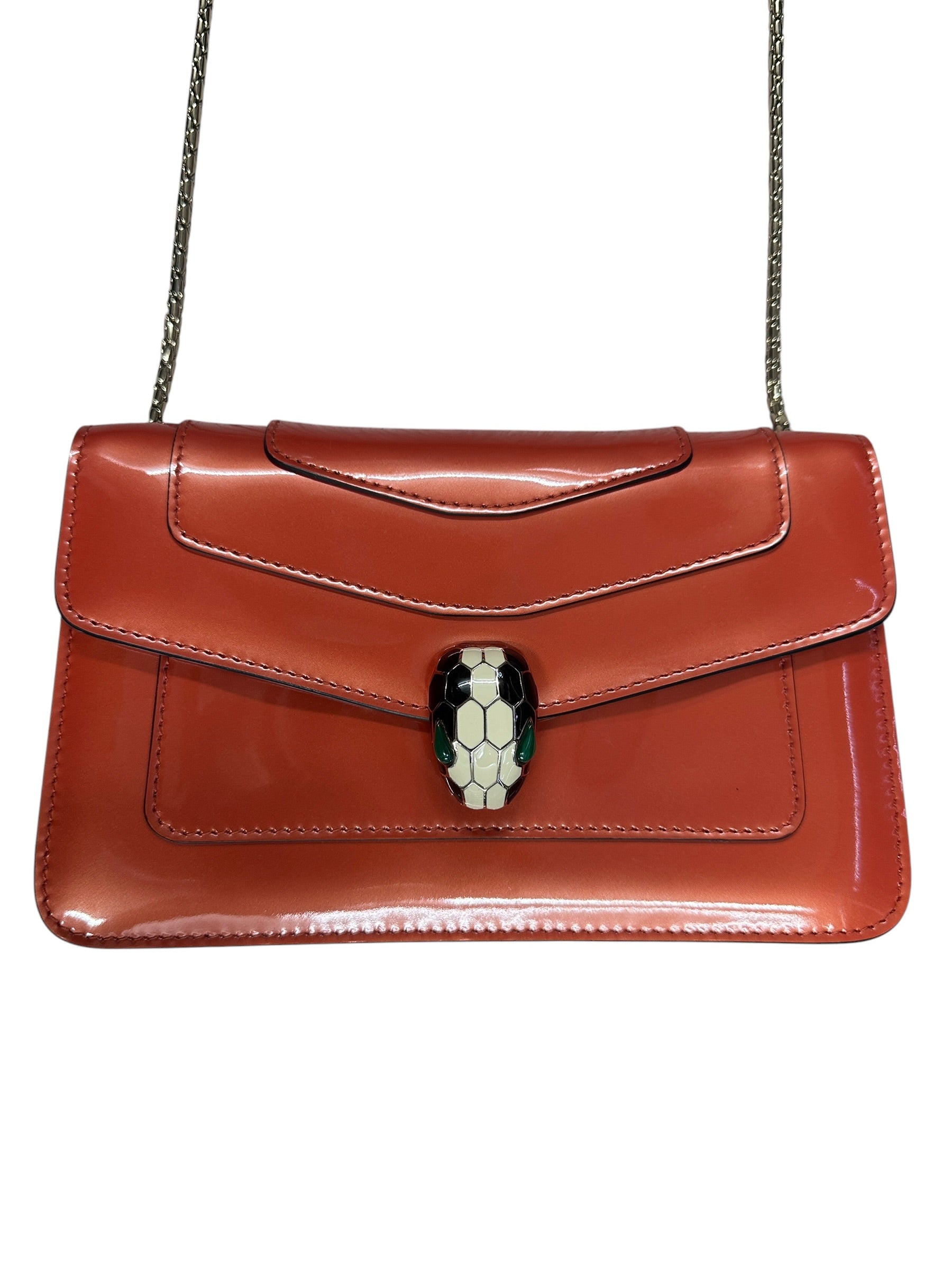 BVLGARI Leather Serpenti Forever Shoulder Bag Coral Orange Light Gold Hardware - BVLGARI