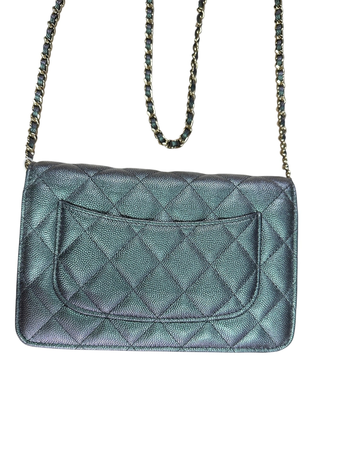 CHANEL Caviar Leather Matelasse 19 Chain Wallet Metallic Grey Gold Hardware - CHANEL