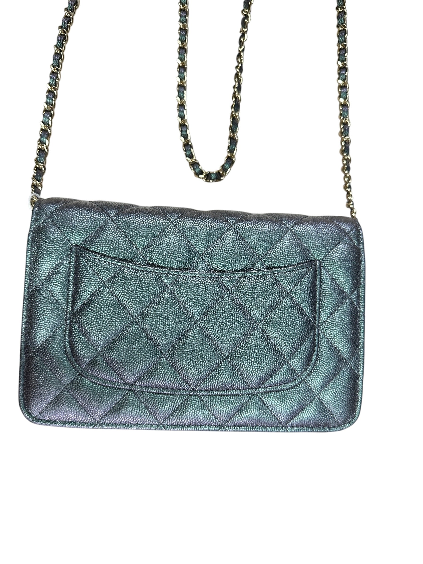 CHANEL Caviar Leather Matelasse 19 Chain Wallet Metallic Grey Gold Hardware - CHANEL