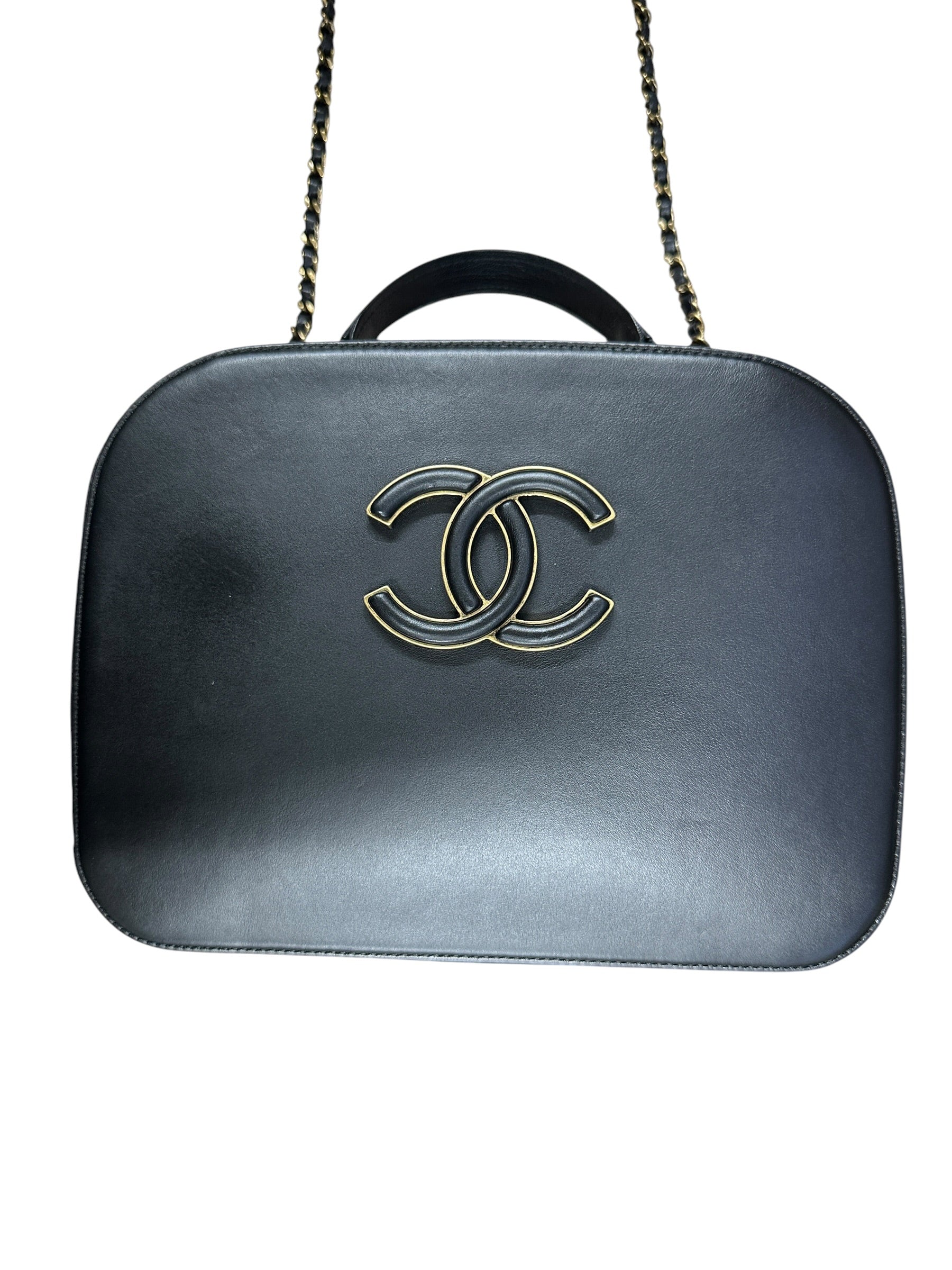 CHANEL Calfskin Matelasse 24 Vanity Bag Black Gold Hardware - CHANEL