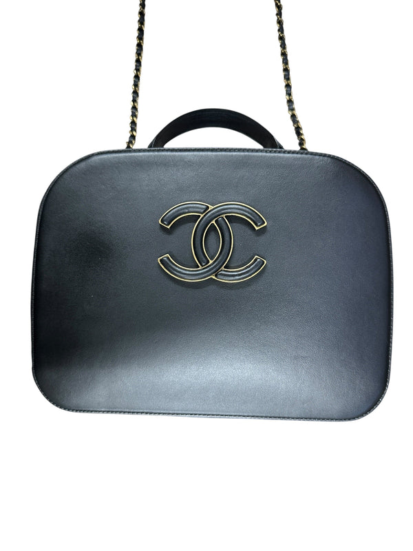 CHANEL Calfskin Matelasse 24 Vanity Bag Black Gold Hardware - CHANEL