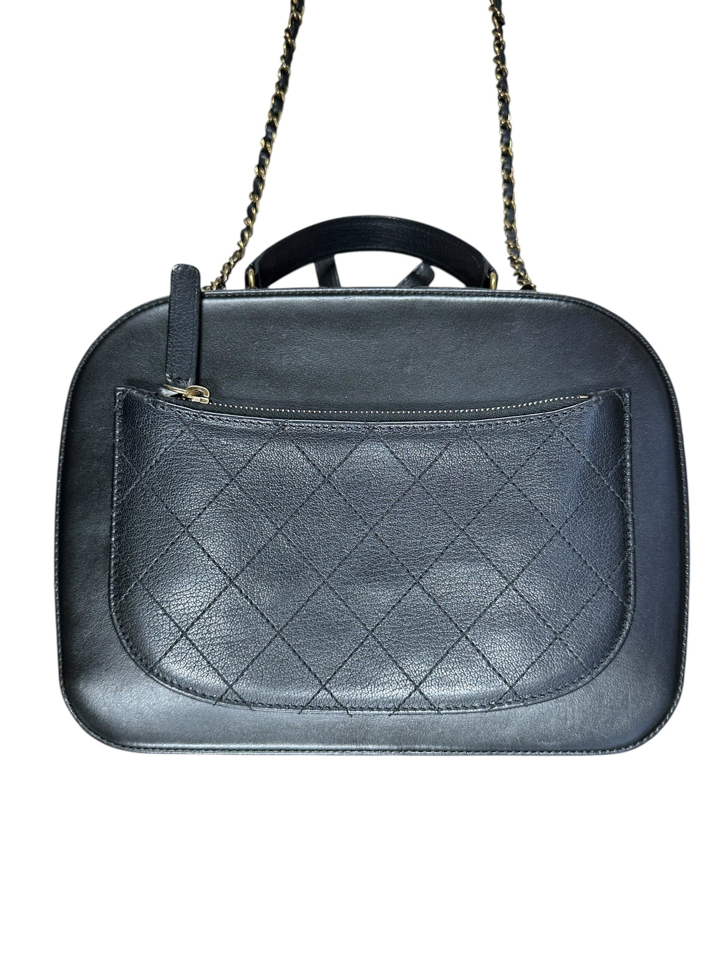 CHANEL Calfskin Matelasse 24 Vanity Bag Black Gold Hardware - CHANEL