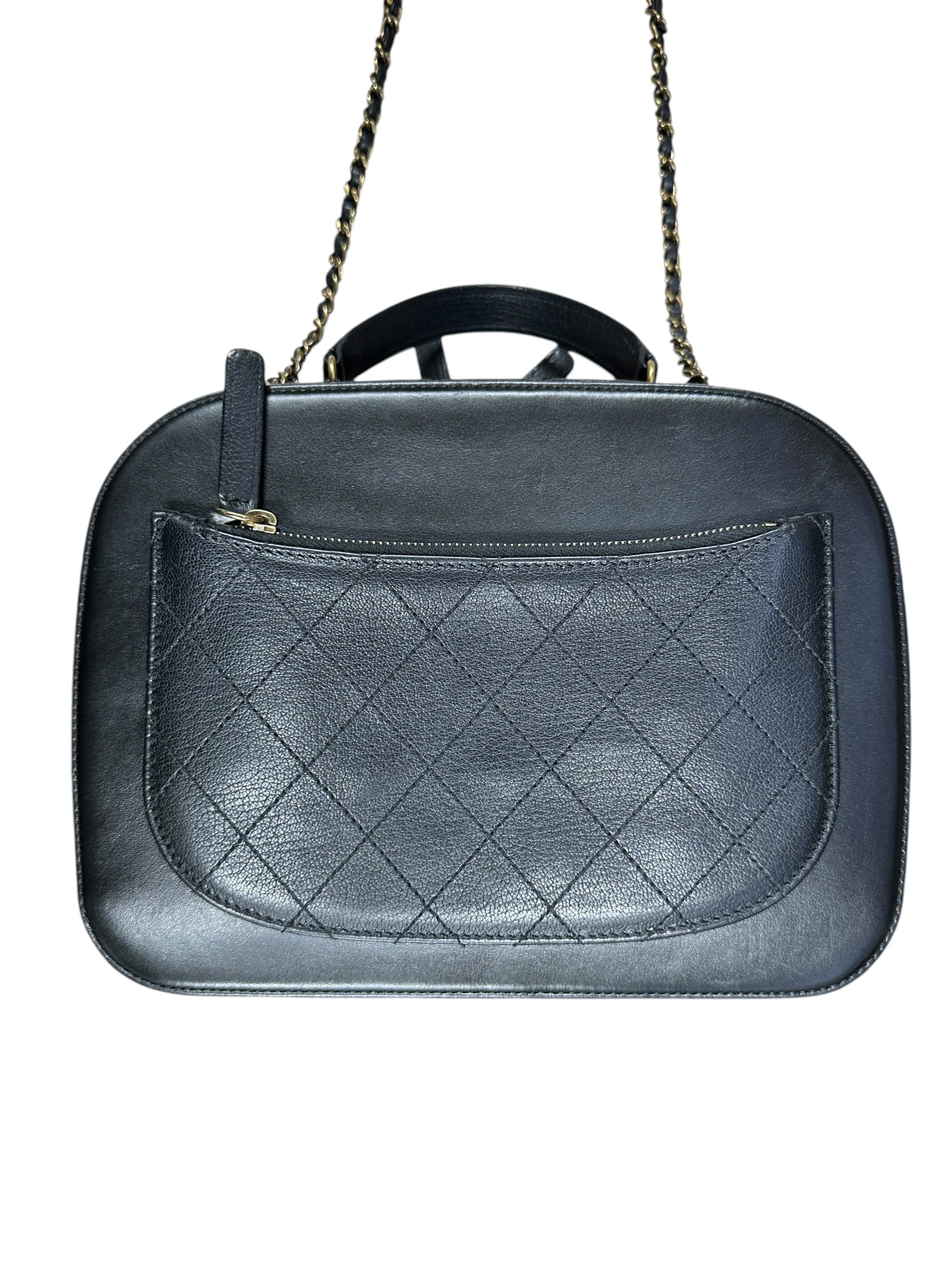 CHANEL Calfskin Matelasse 24 Vanity Bag Black Gold Hardware - CHANEL