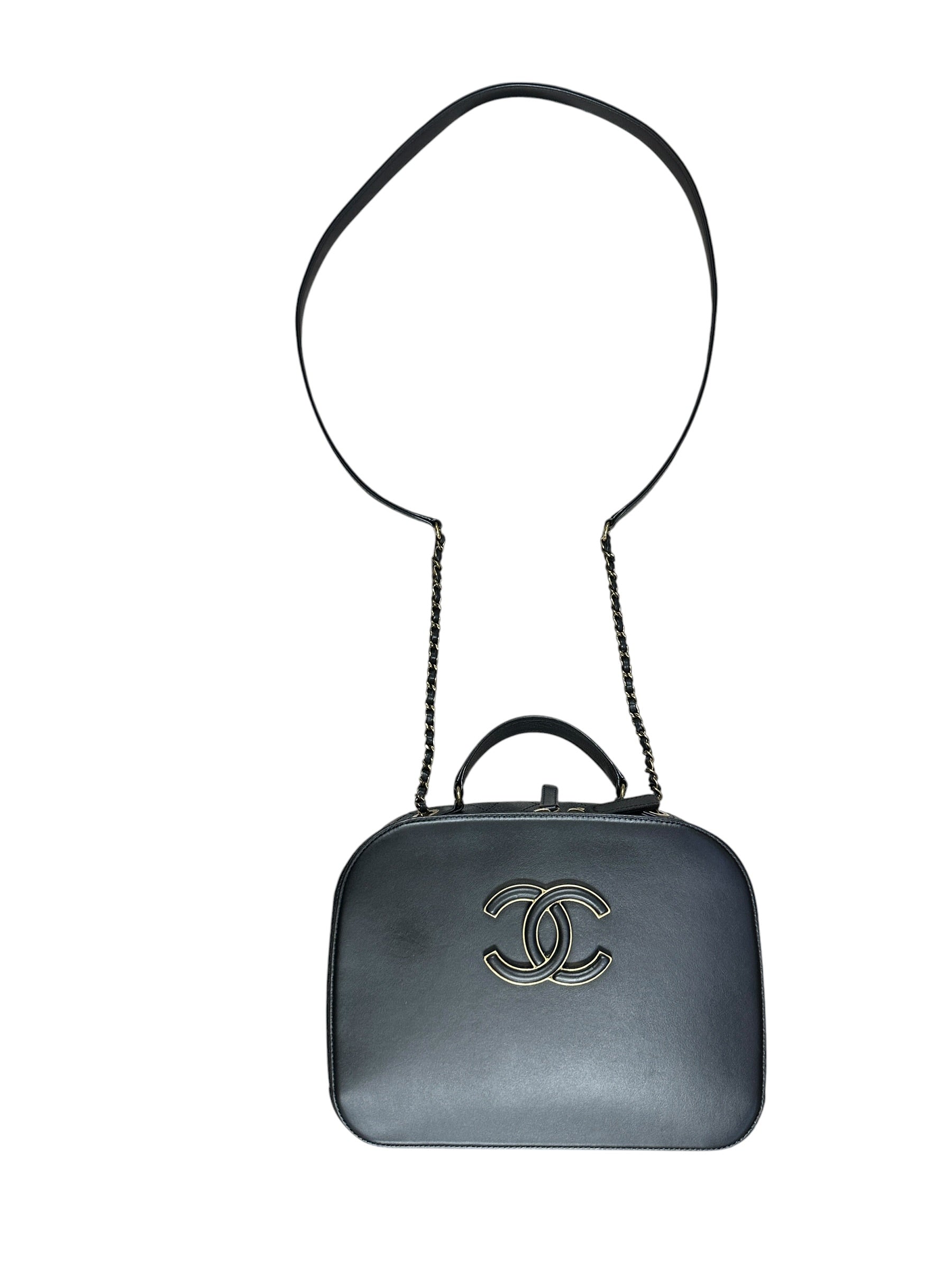 CHANEL Calfskin Matelasse 24 Vanity Bag Black Gold Hardware - CHANEL