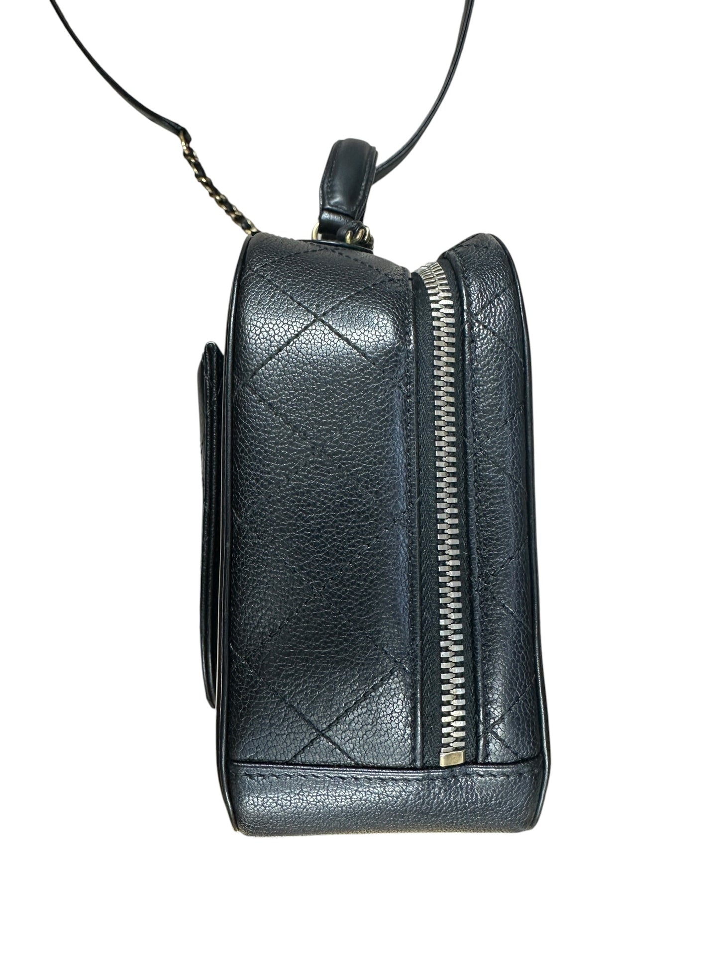 CHANEL Calfskin Matelasse 24 Vanity Bag Black Gold Hardware - CHANEL