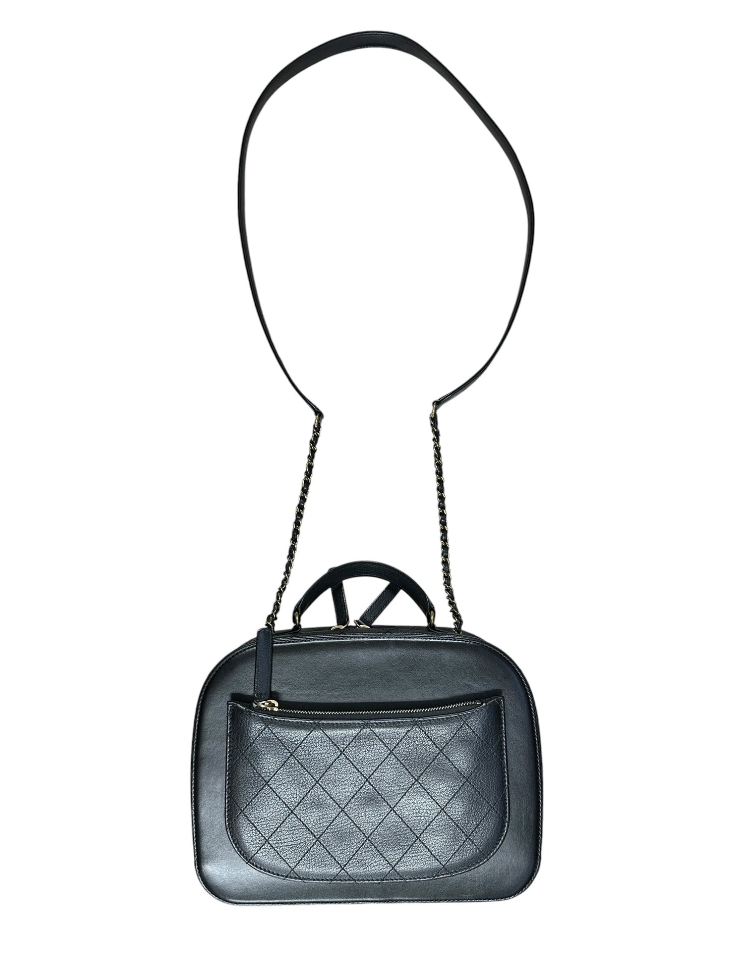CHANEL Calfskin Matelasse 24 Vanity Bag Black Gold Hardware - CHANEL