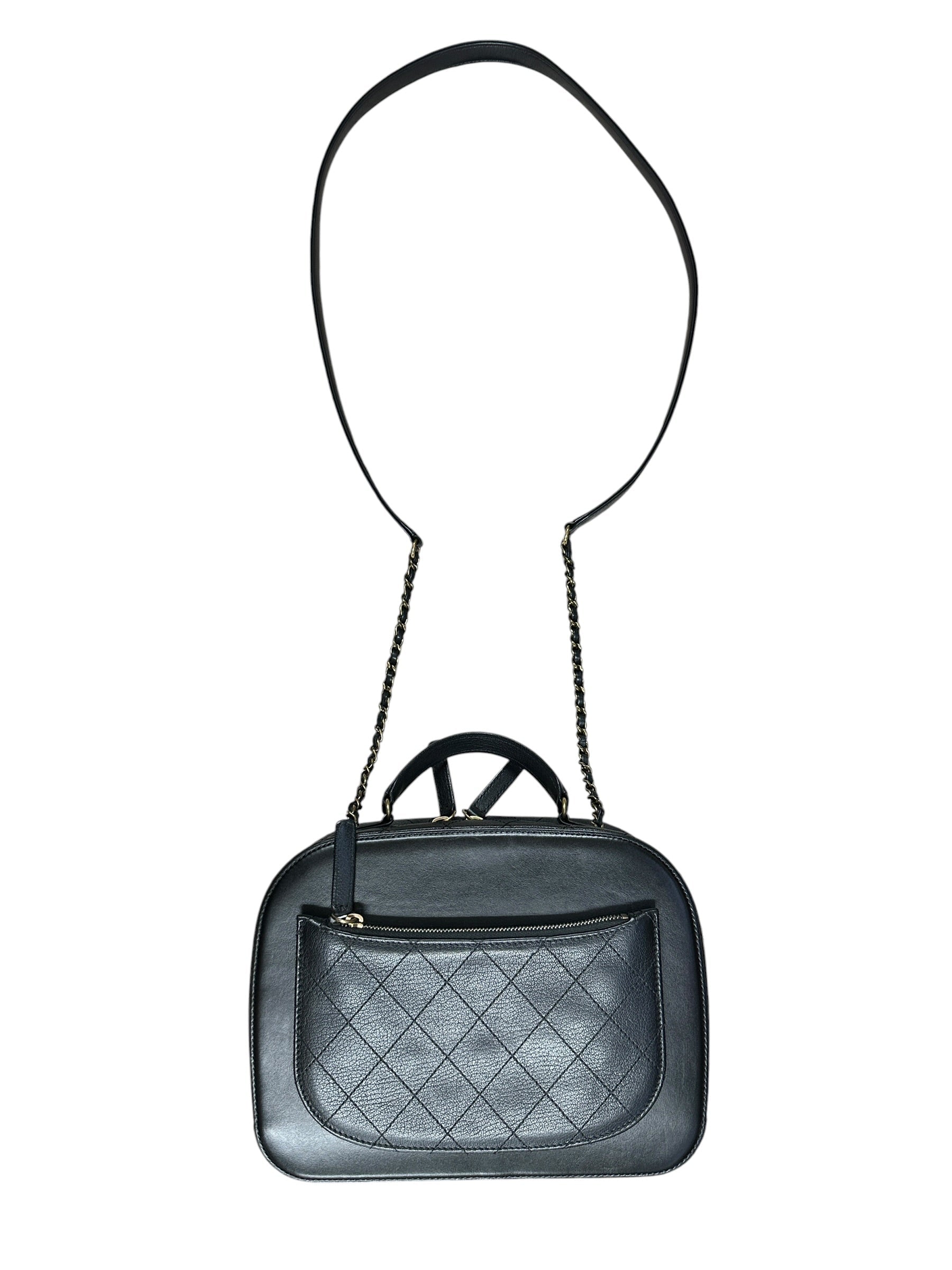 CHANEL Calfskin Matelasse 24 Vanity Bag Black Gold Hardware - CHANEL