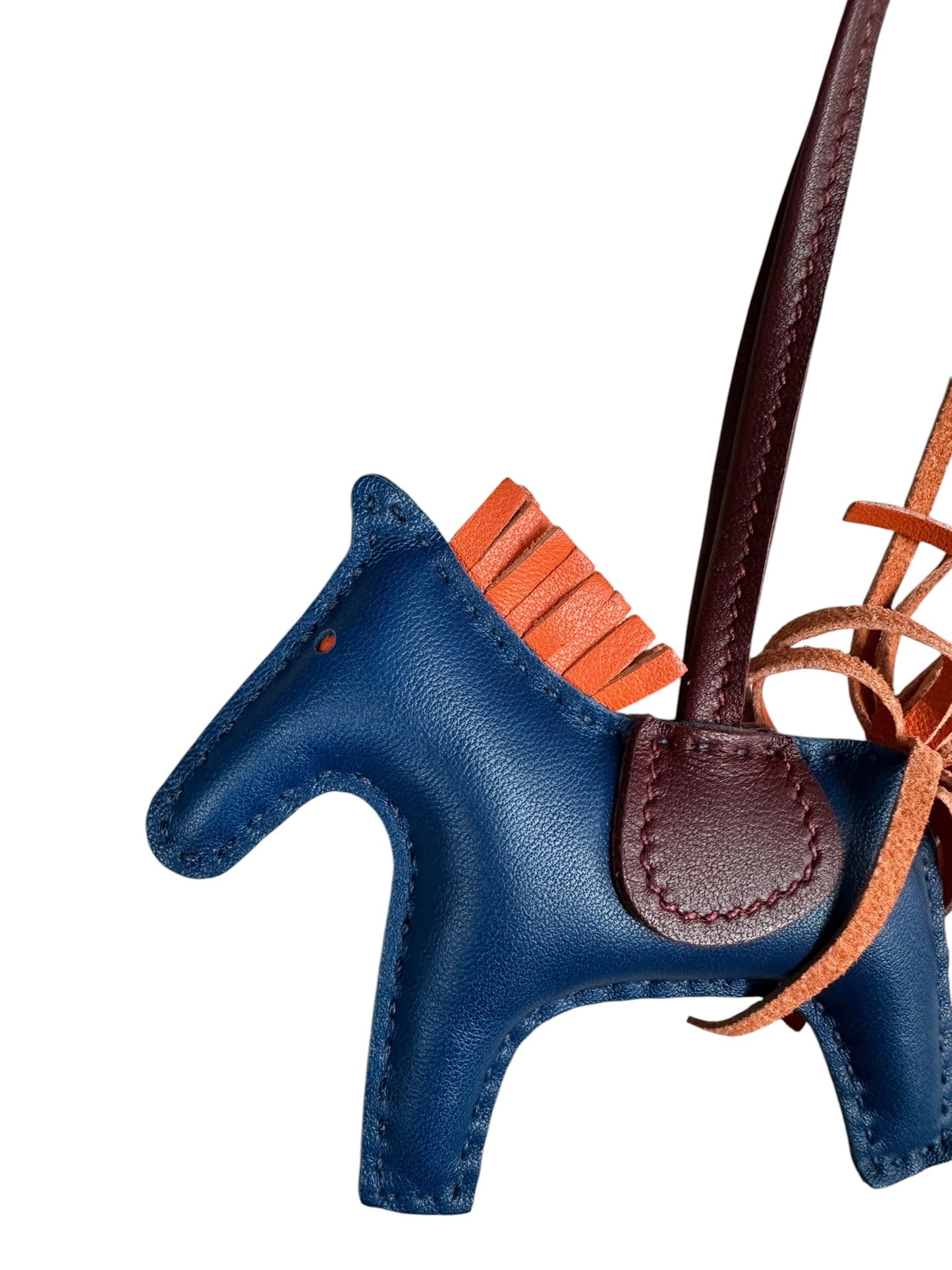 HERMES Lambskin Rodeo Bag Charm Navy/Orange/Wine - HERMES