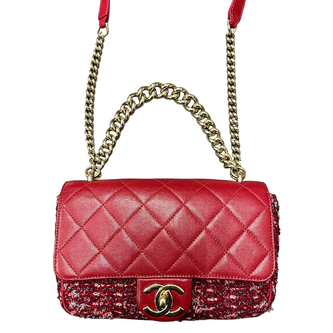 CHANEL Matelasse Leather Tweed 2WAY Chain Shoulder Bag Red Gold Hardware | Authentic Pre-Owned Luxury