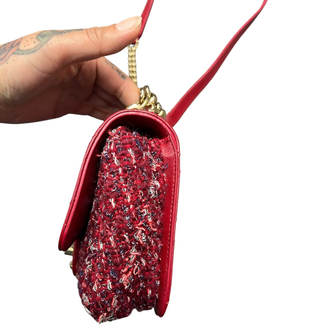 CHANEL Matelasse Leather Tweed 2WAY Chain Shoulder Bag Red Gold Hardware | Authentic Pre-Owned Luxury