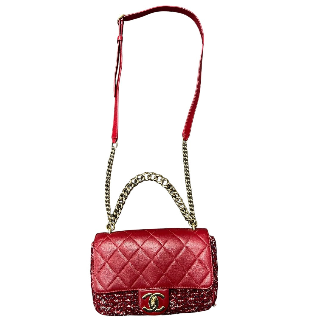 CHANEL Matelasse Leather Tweed 2WAY Chain Shoulder Bag Red Gold Hardware | Authentic Pre-Owned Luxury