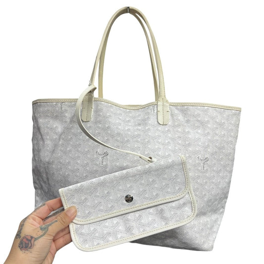 GOYARD Goyardine Canvas St. Louis GM Tote Bag White and Light Beige Silver Hardware | Authentic Pre-Owned Luxury