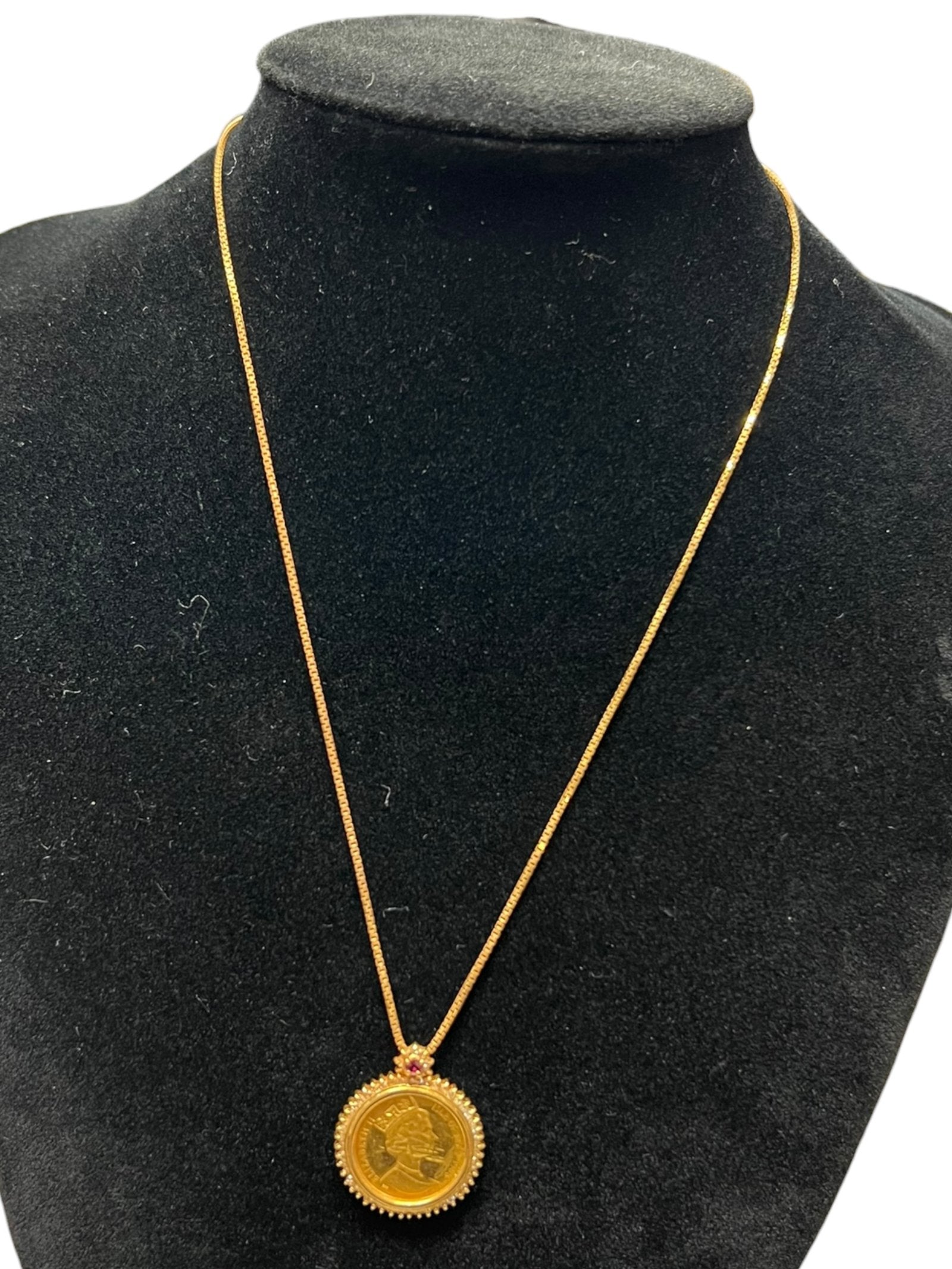 UNBRANDED Accessory Gold Coin Necklace Gold, Red Gold-tone Hardware | Authentic Pre-Owned Luxury