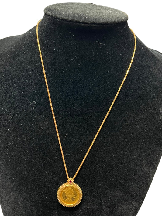 UNBRANDED Accessory Gold Coin Necklace Gold, Red Gold-tone Hardware | Authentic Pre-Owned Luxury