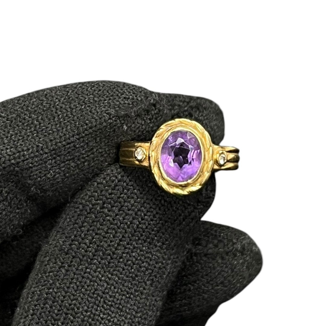 UNBRANDED Accessory 18K Gold, Amethyst Ring Gold, Purple, Clear Yellow Gold Tone | Authentic Pre-Owned Luxury