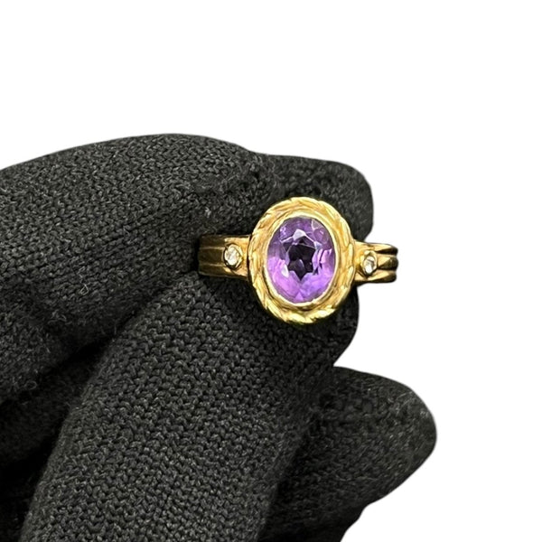 UNBRANDED Accessory 18K Gold, Amethyst Ring Gold, Purple, Clear Yellow Gold Tone | Authentic Pre-Owned Luxury