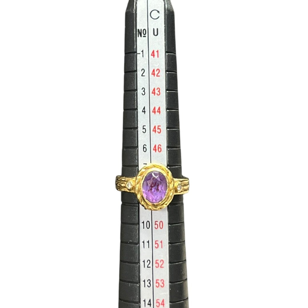 18K Gold, Amethyst Ring Gold, Purple, Clear Yellow Gold Tone | Authentic Pre-Owned Luxury