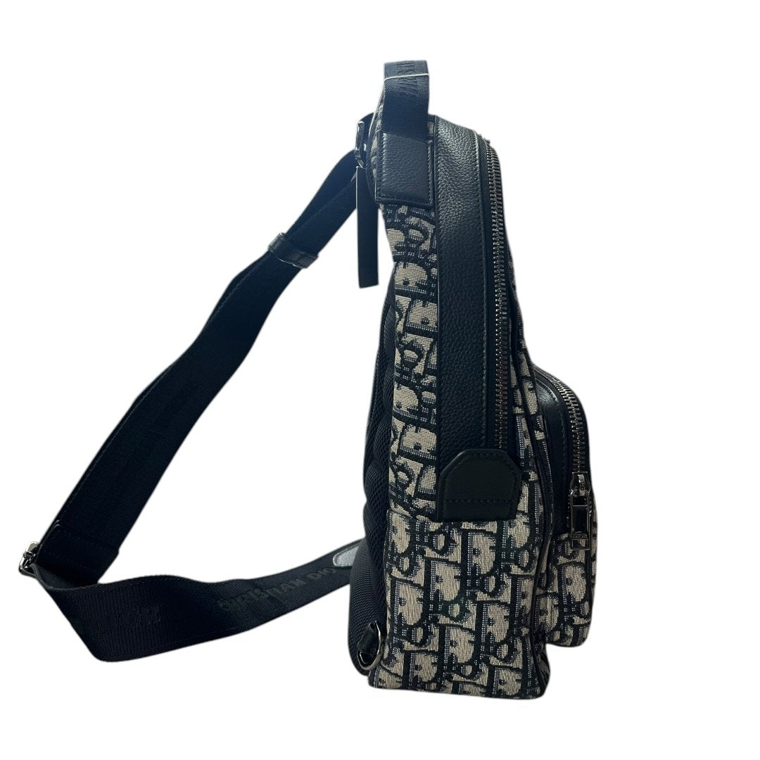 CHRISTIAN DIOR Oblique Canvas Rider Sling Backpack Sling Bag Blue, Beige, Black Silver Hardware | Authentic Pre-Owned Luxury