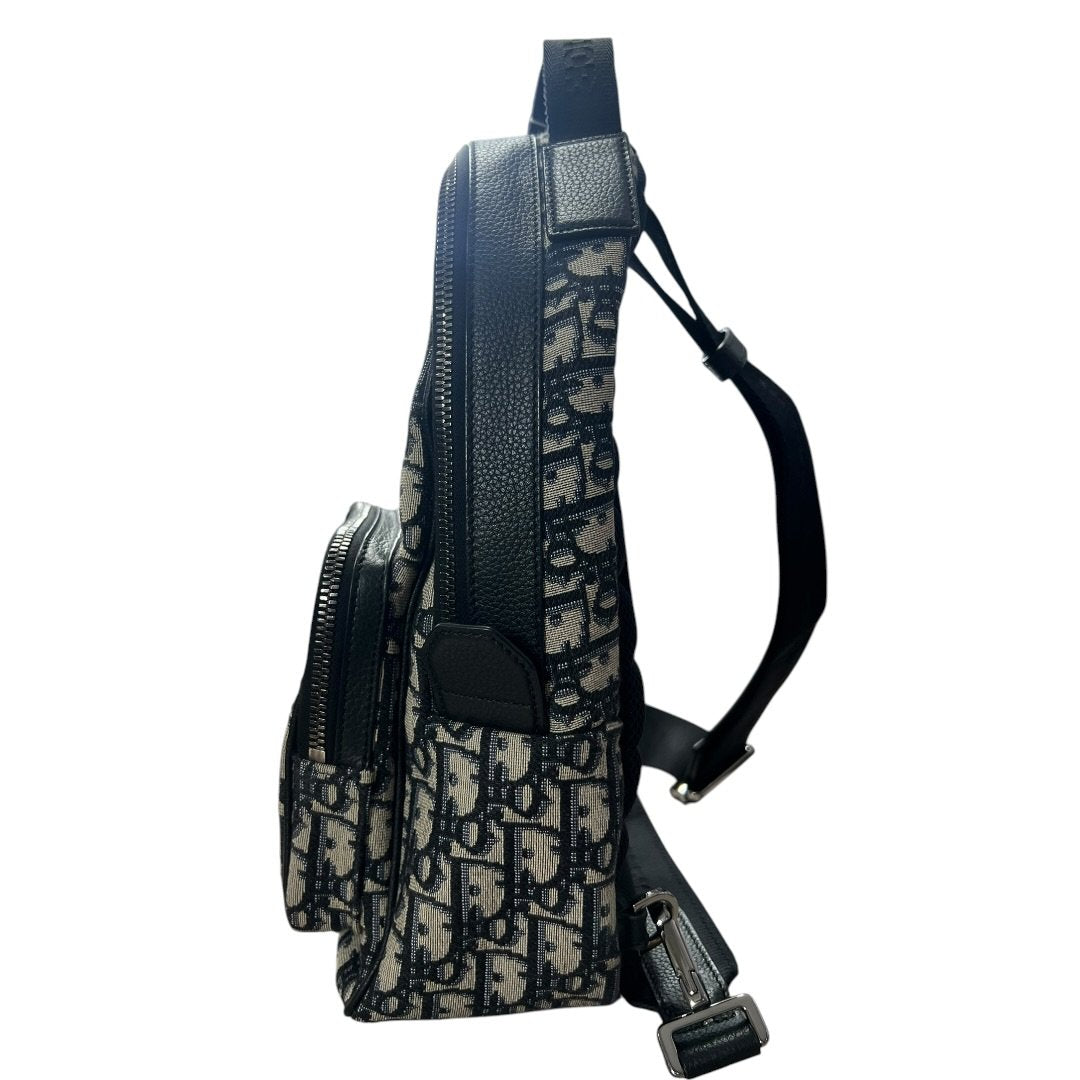 CHRISTIAN DIOR Oblique Canvas Rider Sling Backpack Sling Bag Blue, Beige, Black Silver Hardware | Authentic Pre-Owned Luxury