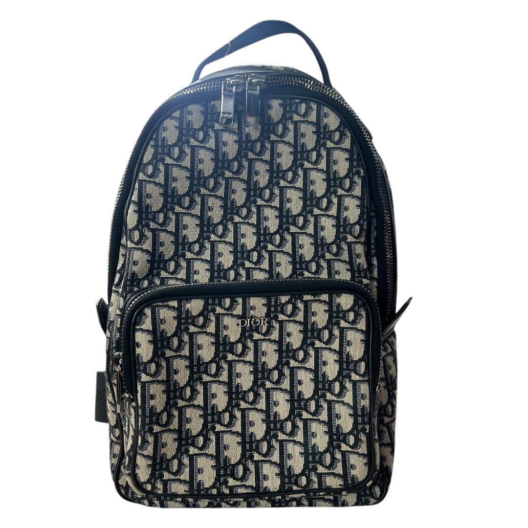 CHRISTIAN DIOR Oblique Canvas Rider Sling Backpack Sling Bag Blue, Beige, Black Silver Hardware | Authentic Pre-Owned Luxury