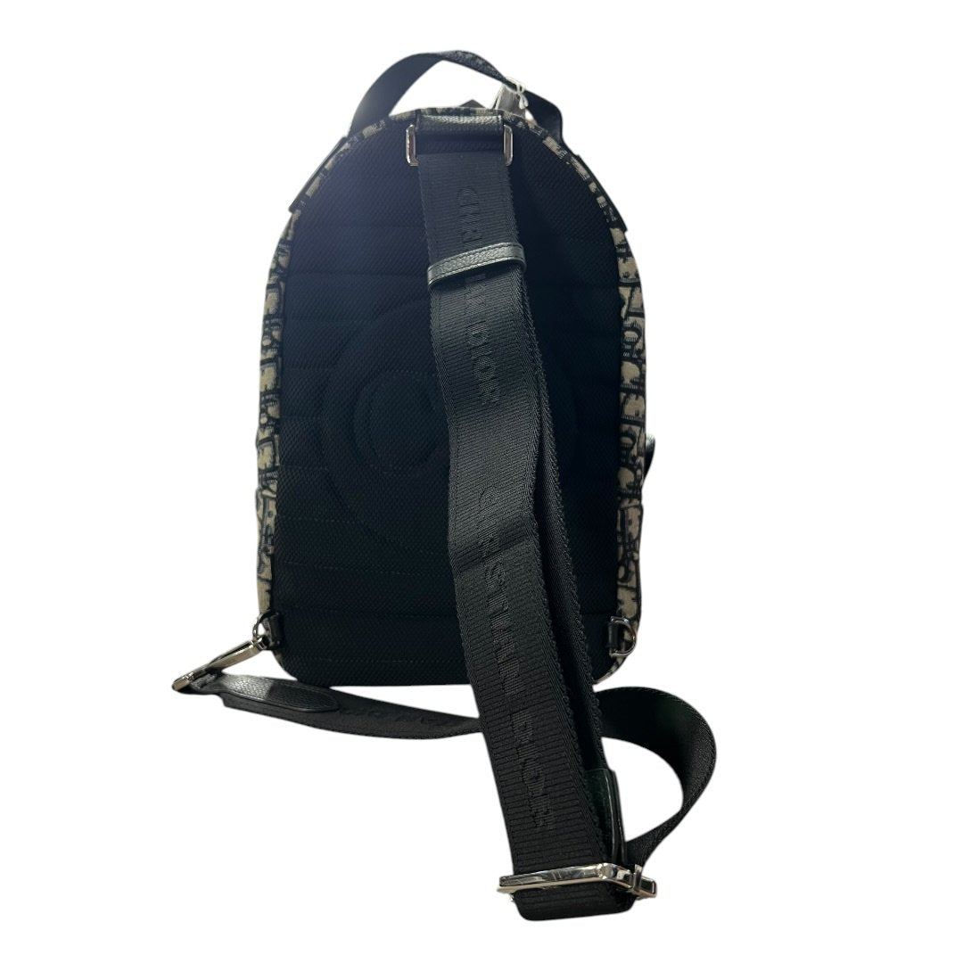 CHRISTIAN DIOR Oblique Canvas Rider Sling Backpack Sling Bag Blue, Beige, Black Silver Hardware | Authentic Pre-Owned Luxury