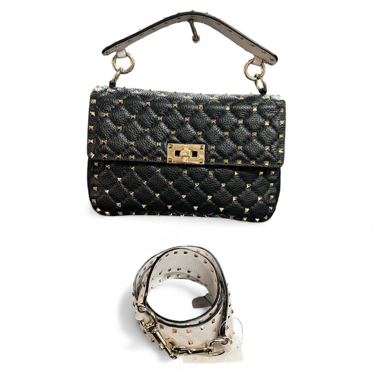 VALENTINO Studded Black Leather Shoulder Bag | Authentic Pre-Owned Luxury