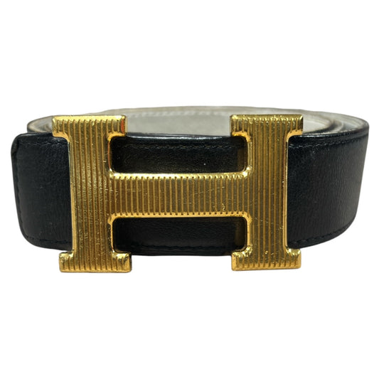 HERMES Constance H Buckle Leather Belt Black Gold | Authentic Pre-Owned Luxury