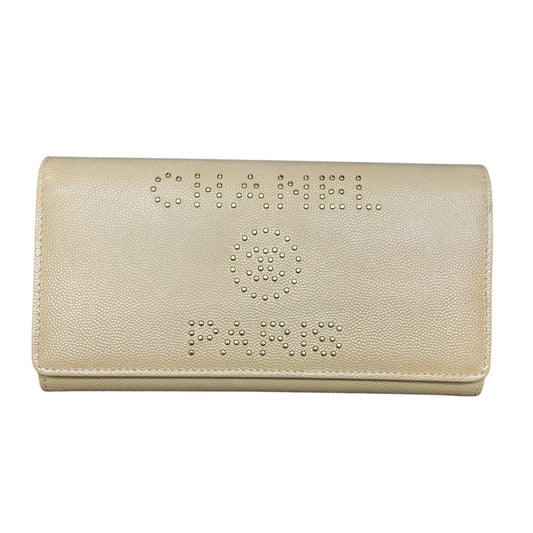 CHANEL Deauville Stud Logo Round Zip Long Wallet Caviar Skin Beige | Authentic Pre-Owned Luxury