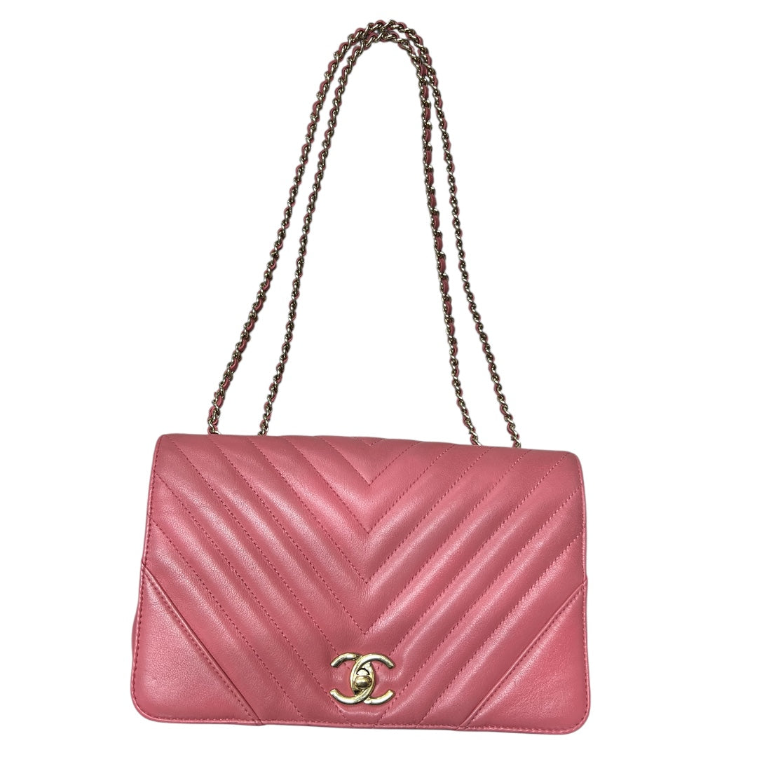 CHANEL Chevron V Stitch Chain Shoulder Bag Pink | Authentic Pre-Owned Luxury